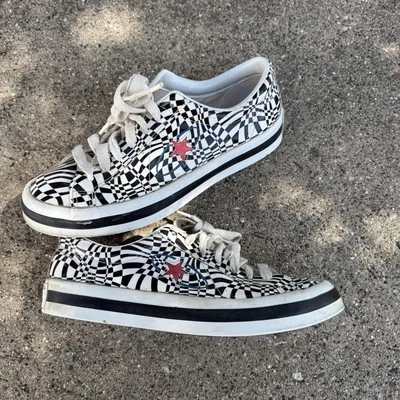 Vintage 90s Converse One Star Checkered Swirl Sz 6.5 Men / 8 Women - Image 1 of 4