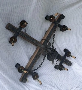 Iron And Wood Chandelier With 3 Ceramic Sleeves - Picture 1 of 4