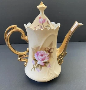 Tetera vintage Lefton Heritage China 3066 MCM rosa floral pintada a mano victoriana - Imagen 1 de 7
