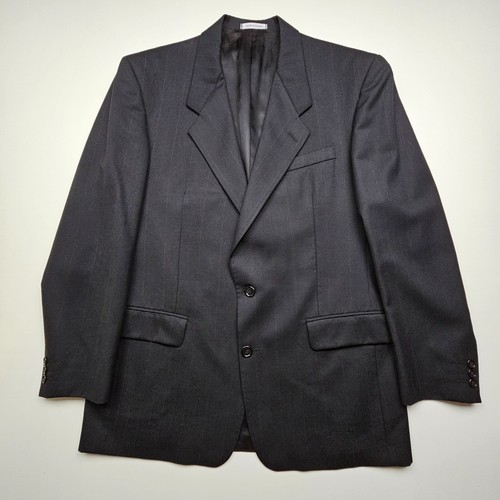 SAINT LAURENT (YSL) Cappotto sportivo Yves Saint Laurent da uomo 46R lana nera piccola spilla grigia a righe blazer