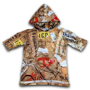 Vivienne Westwood MAN Allover Print Short Sleeve Hoodie M Unisex Brown F/S Japan - Picture 1 of 8
