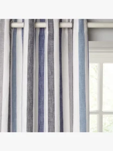 JOHN LEWIS PENZANCE STRIPE PAIR LINED EYELET CURTAINS BLUE 167 X 182 DROP - Picture 1 of 7
