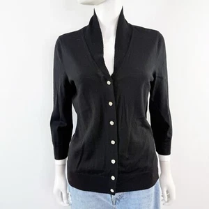 Talbots schwarzer Langarm Pullover Strickjacke Gr. L verzierte Knöpfe 100% Wolle - Bild 1 von 7