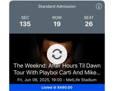 The Weeknd: After Hours Til Dawn Tour, June 6 Metlife Sec 135 Row 19 - Image 1 of 2