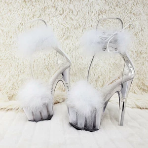 Adore 724 Blanco Marabou Zapatos de Plataforma Sandalias 7" Zapatos de Tacón Alto Nueva York - Imagen 1 de 12
