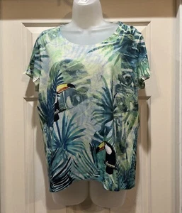 Chico's Stretch Polyester Animal Print Blue Green Top Chico's s 2 - Picture 1 of 6