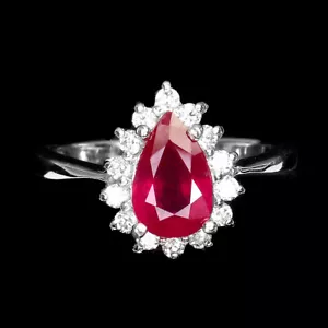 Summer 925 Silver Ring Pear Ruby 9x6mm Natural Gemstone Jewelry Size 7 - Picture 1 of 10