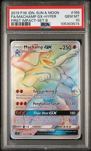 PSA 10 Gem Mint Machamp GX 169 Rainbow Secret Rare Pokemon Card Indonesian - Picture 1 of 2
