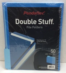 Pendaflex Double Stuff File Folders Blue 3 Tab Letter Size Folders, Lot of 50 - Picture 1 of 2