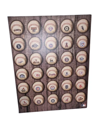 MLB 30 baseballs with team logos on a wood background 14x18 Canvas Wall Art 2012 Cover