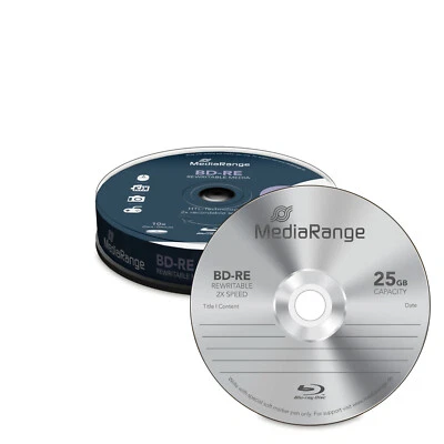 10 MediaRange BD-RE Rohlinge 25GB 2x fach Blu-ray wiederbeschreibbar auf Spindel - Bild 1 von 3