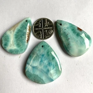 JOB LOT OF 3 X NATURAL AA GRADE LARIMAR, STONE OF ATLANTIS, DRILLED CABOCHONS - Picture 1 of 7