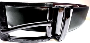 Men's Reversible Black/Brown Leather Dress Belt Gun Metal Buckle Size 34 Stamped - Picture 1 of 8
