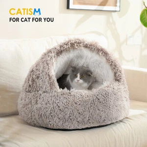 CATISM Dog Cat Bed Round Soft Plush Warm Sleeping For Calming Pet Anti Anxiety - Picture 1 of 11