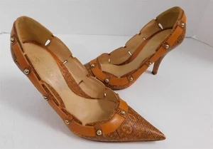 Sergio Rossi 37 6.5M Brown Watersnake Leather Pointy Pumps Italy - Picture 1 of 7