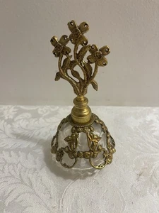 Vintage Matson Dogwood Gold Plated Ormulo Glass Perfume Bottle, Long Dauber. EUC - Picture 1 of 11