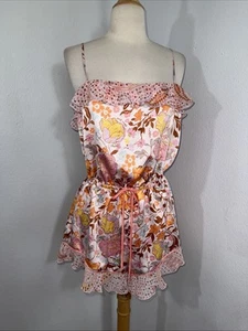 Victorias Secret Romper Women M Small Satin Floral Flounce Mauve Chalk Y2K - Picture 1 of 13
