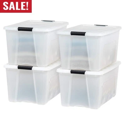Contenedores de almacenamiento de plástico apilables de 72 cuartos de galón paquete de 4 con tapas organización cajas mudanzas Foto 1 de 4