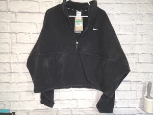Nike women's one therma-fit oversized 1/2-zip fleece jacket in Black/White XL - Picture 1 of 3