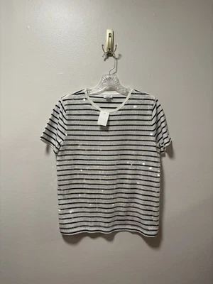 NWT J Crew Woman 100% Cotton striped Front Sequined Top SOLD OUT ON WEBSITE - Image 1 of 4