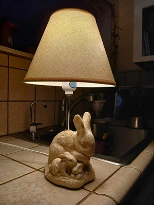 Adorable Mamma Bunny & 3 Baby Bunnies Carved Poly Resin Figurine Accent Lamp - Image 1 of 4