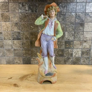 Antica statuina porcellana bisque 13” uomo rococò dipinta a mano stile Germania - Foto 1 di 21