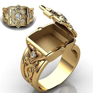 Hot Animals Secret Compartment Openable Poison Box Ring Sapphire Finger Rings - Picture 1 of 8