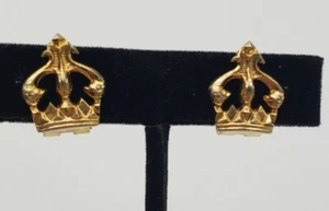 Murat Crown Collar Clips Goldtone Made In France Dolphin Design - Picture 1 of 8