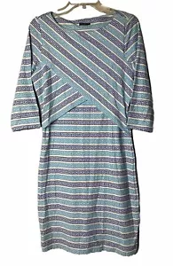 J McLaughlin Dress Womens M Blue Greek Key Scroll Catalina Cloth Stretch Shift - Picture 1 of 6