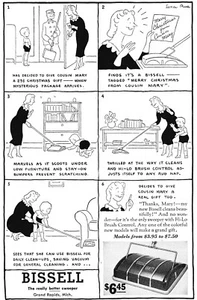 1940s Vintage Print Ad Bissell Sweeper Hi-Lo Brush Control Lena Rue Cartoon - Picture 1 of 3