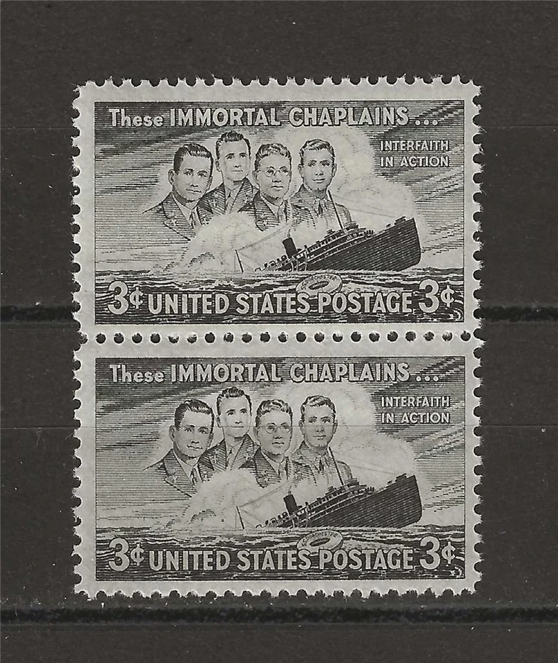 US 1948 Sc# 956 set Four Chaplains Sinking Dorchester Immortal ship pair MNH - Image 1 of 1