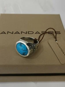 Anello chevalier Uomo in Argento 925% brunito con pietra naturale forma tonda - Foto 1 di 3