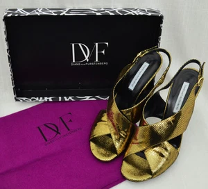 Autentica Diane von Furstenberg Vick taglia Tacchi alti 9 oro slingback 350€ - Foto 1 di 11