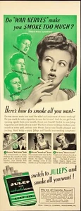 Julep 1942 Cigarrillos Como Nuevos Punta de Corcho Ayuda con Nervios de Guerra Anuncio Impreso De Colección - Imagen 1 de 6