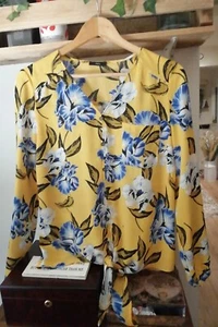 Size 10 M&co Yellow Floral Chiffon Blouse - Picture 1 of 5