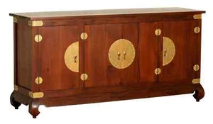 HIROKO SOLID MAHOGANY CHINESE STYLE BUFFET/SIDEBOARD 4 DOORS MAHOGANY COLOUR - Picture 1 of 1