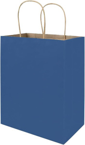 100 Pack 8x4.75x10 inch Medium Blue Gift Paper Bags with Handles Bulk, Bagmad Kr