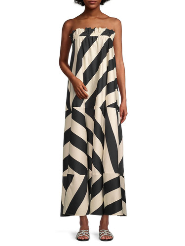 Maxi abito Tory Burch grande ampio estivo a righe nero bianco senza spalline cotone nuovo con etichette