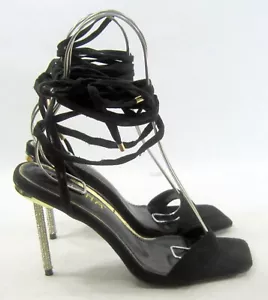 LILIANA Black 4.5"Stiletto Heel Open Toe Tie Up  Shoes  WOMEN Size 7 - Picture 1 of 5