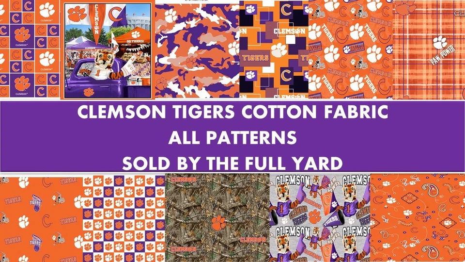 Clemson University Tigers Cotton Fabric-Sold by the Full Yard-ALL PATTERNS - Image 1 of 1