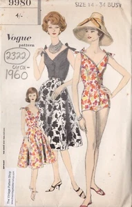 Traje de baño y falda 1960 vintage Vogue patrón de costura B34” (R2322) Vogue 9980 - Imagen 1 de 3