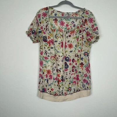 Espirit Colorful Floral Puff Sleeve Womans Top Keyhole Neck Size Medium - Image 1 of 4