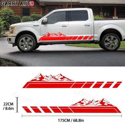 2x Red Stripes Mountains Graphic Car Side Skirt Sticker For Toyota Tacoma Tundra - Image 1 of 4