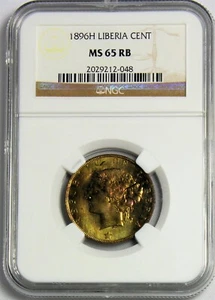 Liberia - 1896H Cent in NGC MS 65 RB - Picture 1 of 2