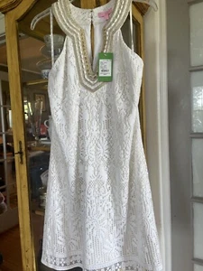 Lilly Pulitzer White Sandi Lace Shift Dress Jacquard Resort Women’s 2 NWT  - Picture 1 of 10