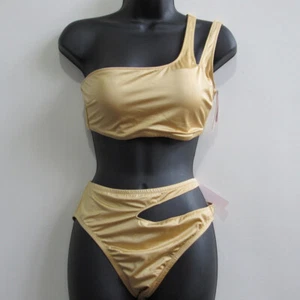 Victorias Secret Swim One Shoulder Top & Cutout Hipster Bikini Set Gold Large - Picture 1 of 9