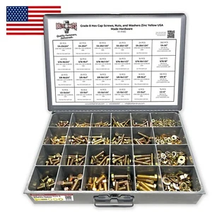 USA Grade 8 Hex Cap Screws Nuts Washers UNC Zinc Yellow Assortment - 1269 PCS - Picture 1 of 5