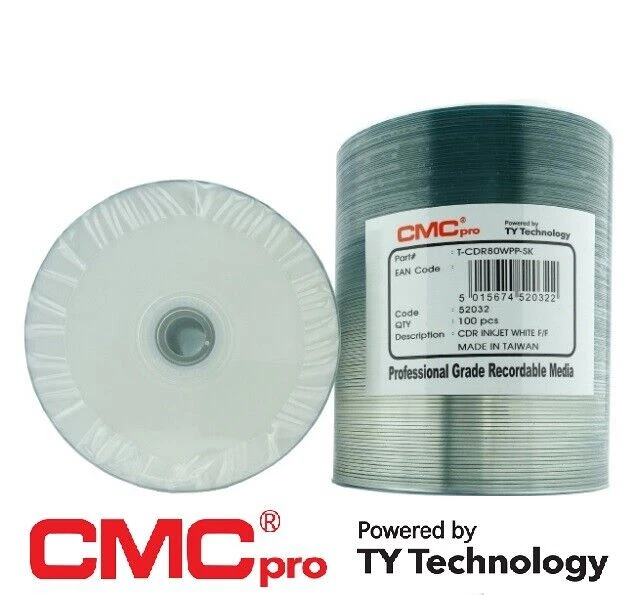 100 Taiyo Yuden JVC CMC PRO PRINTABLE Blank CD-R 48x 52X 80min CD discs 52032 - Image 1 of 3