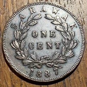 MALAISIE SARAWAK PIECE DE 1 CENT 1887 RAJAH C. BROOKE (1110) RARE !!! - Picture 1 of 2