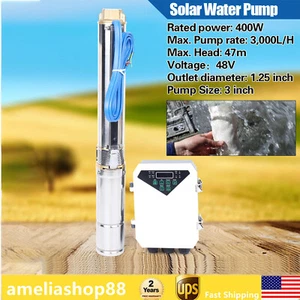 Bomba de agua solar sumergible de 3" DC bomba de pozo de diámetro profundo 48V 400W + controlador MPPT - Imagen 1 de 11